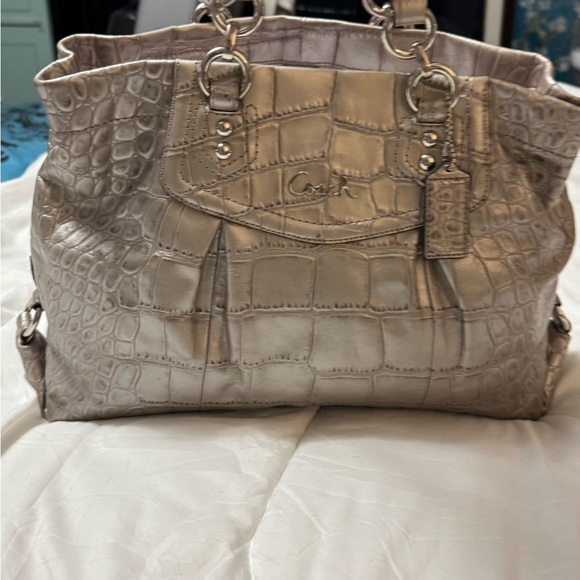 Coach Silver Croc-Embossed Women's Bag - Picture 2 of 13